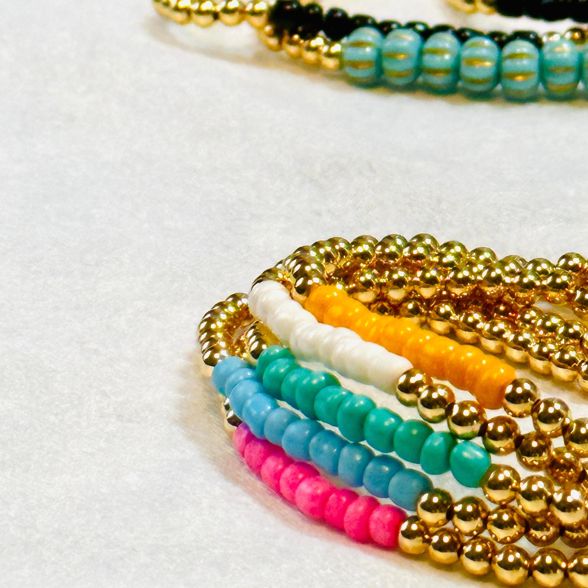 beaded bracelets, 18karat gold with colored glass beads